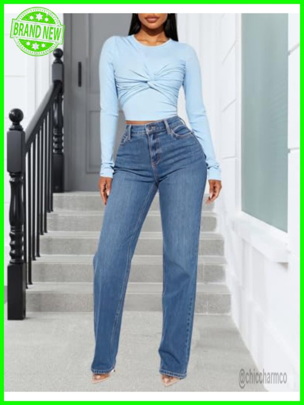 High Waisted Straight Leg Wide Leg Stretchy Jeans for Women - Picture 4 of 5